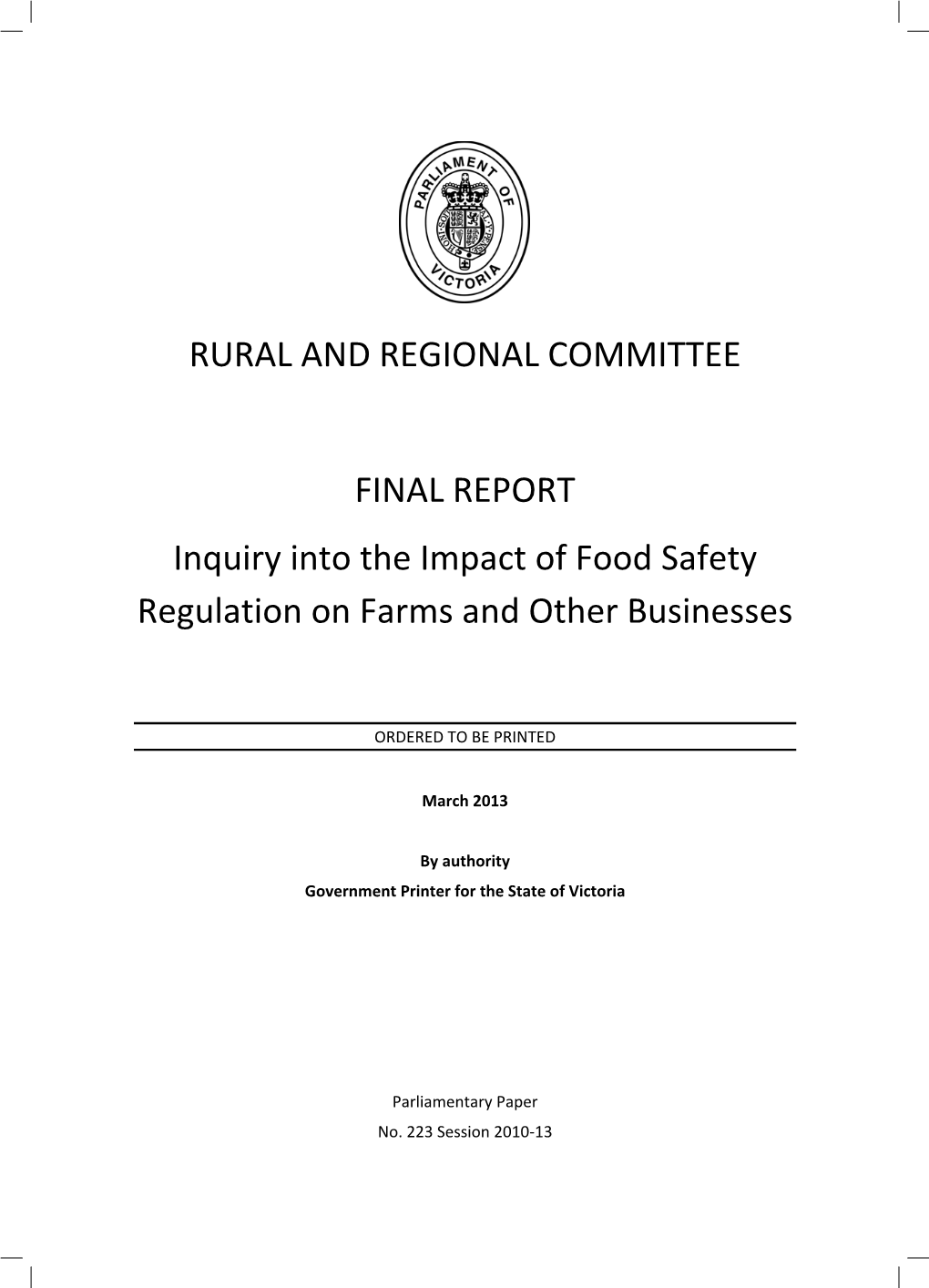 RRC Inquiry Into Impact of Food Safety Regulation