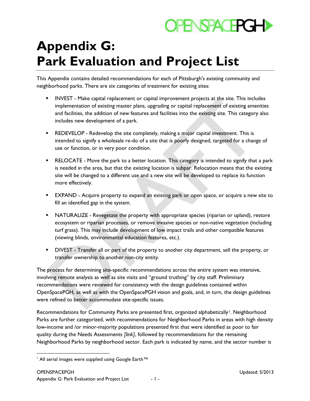 Appendix G: Park Evaluation and Project List