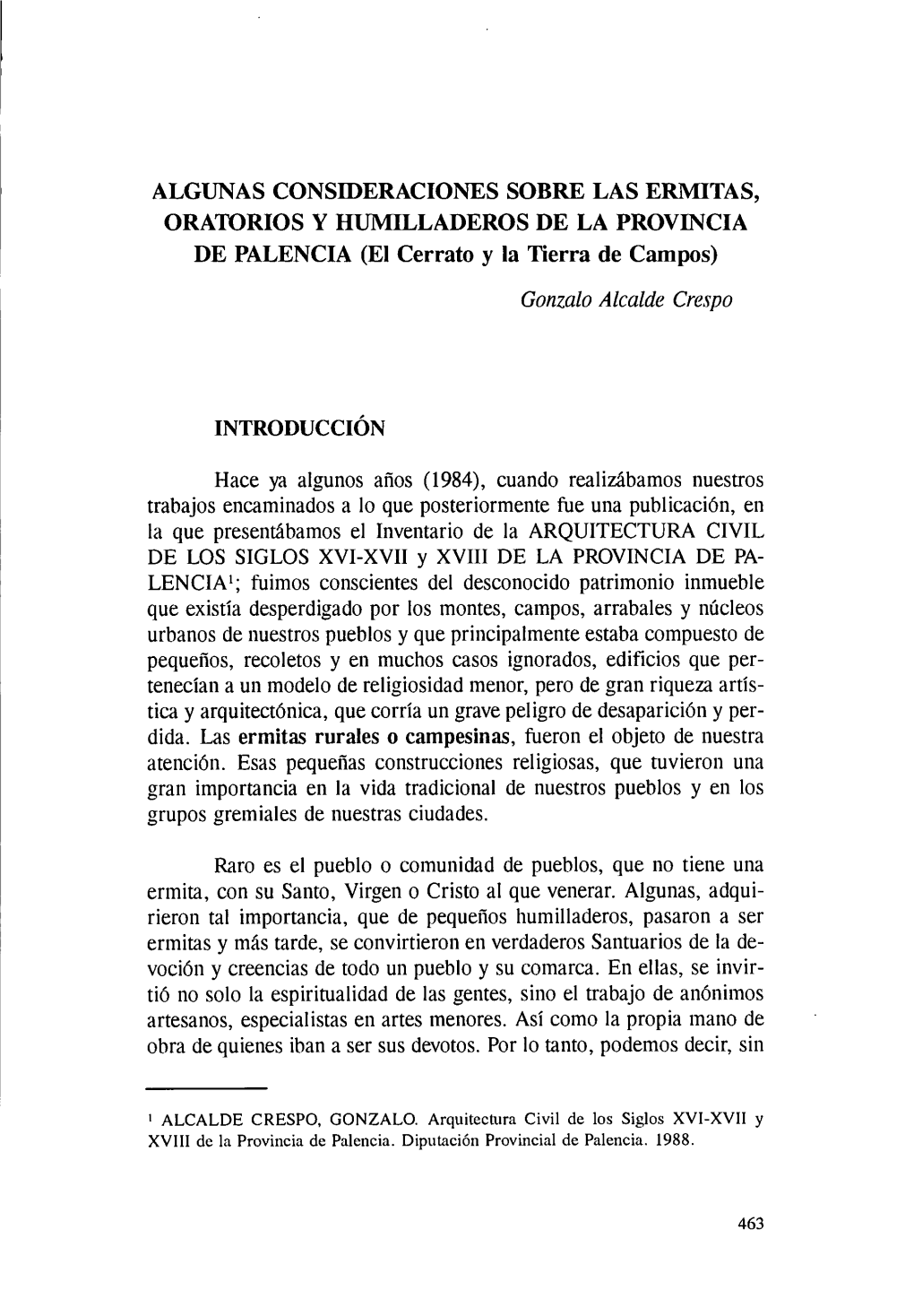 ALGUNAS CONSIDERACIONES SOBRE LAS ERMITAS, ORATORIOS Y HUMILLADEROS DE LA PROVINCIA DE PALENCIA (El Cerrato Y La Tierra De Campos)