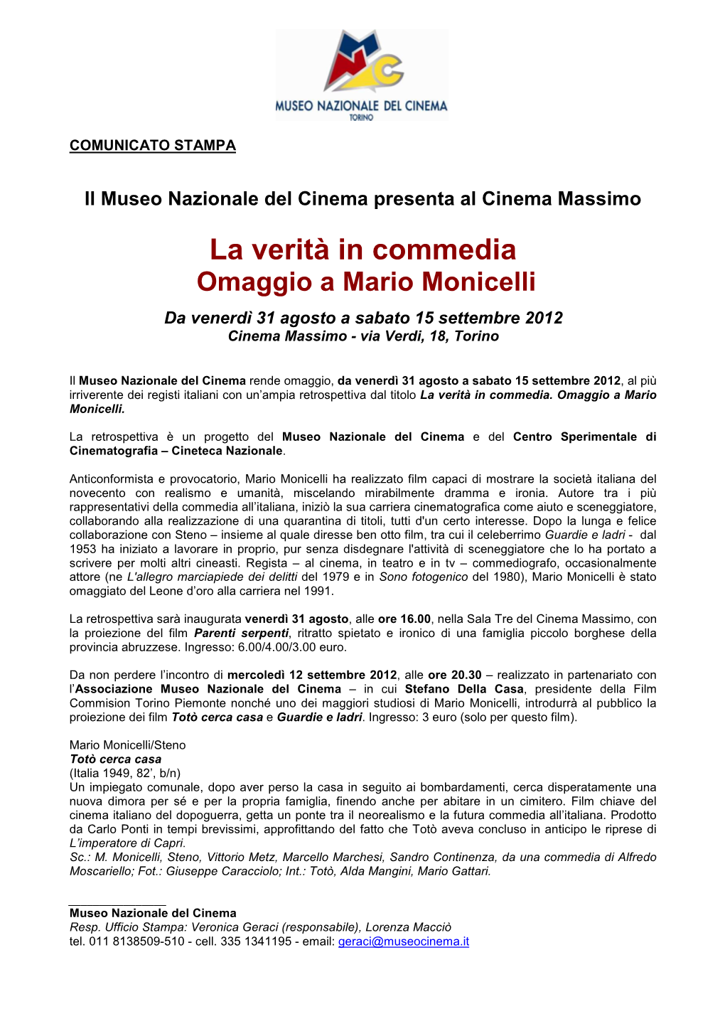 La Verità in Commedia Omaggio a Mario Monicelli