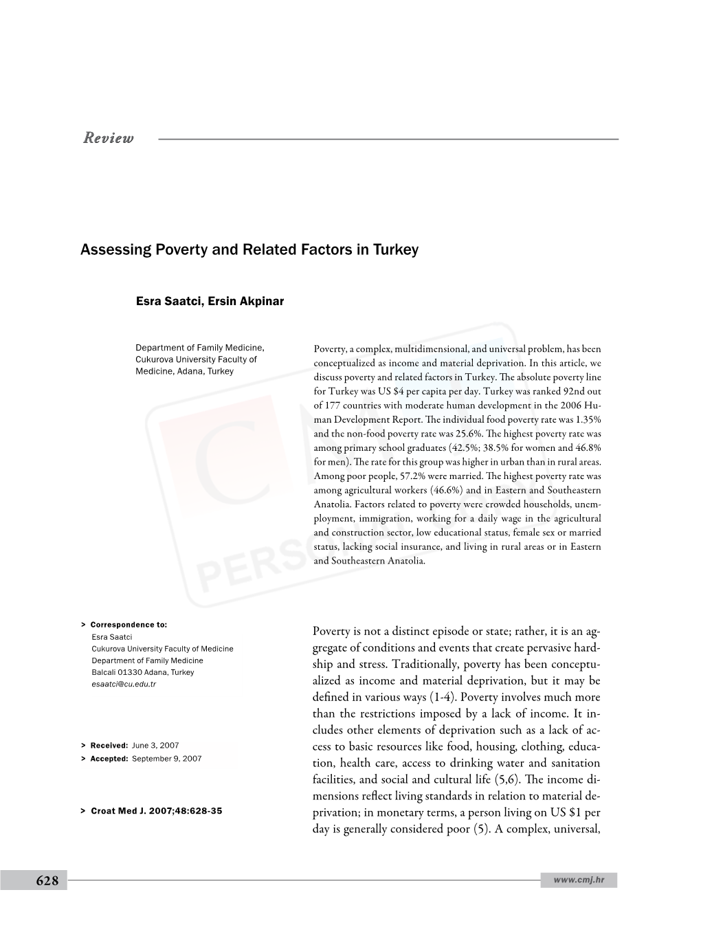 Assessing Poverty and Related Factors in Turkey Review