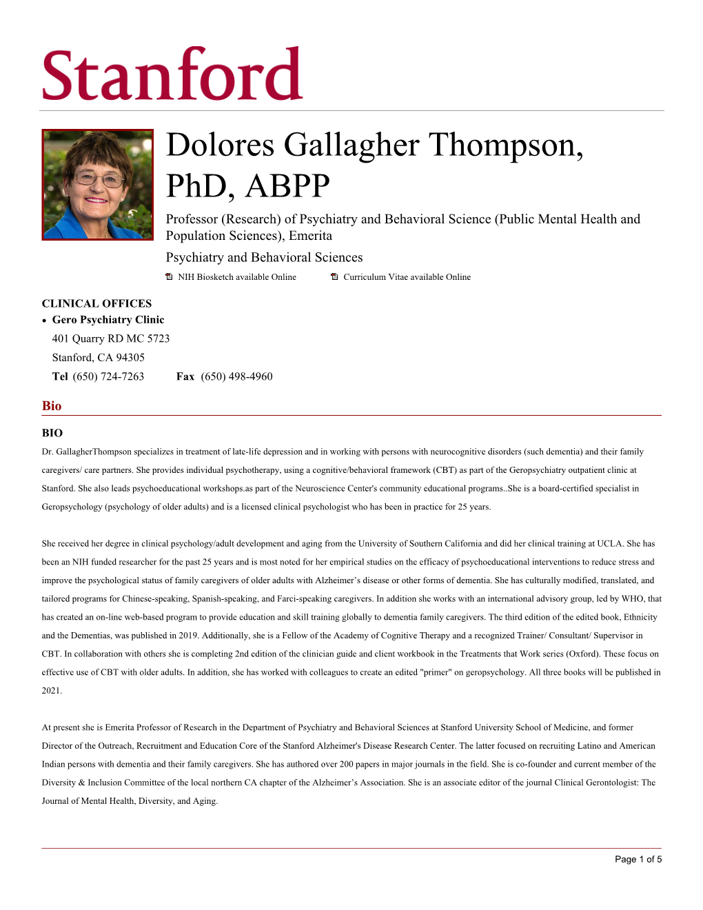Dolores Gallagher Thompson, Phd, ABPP