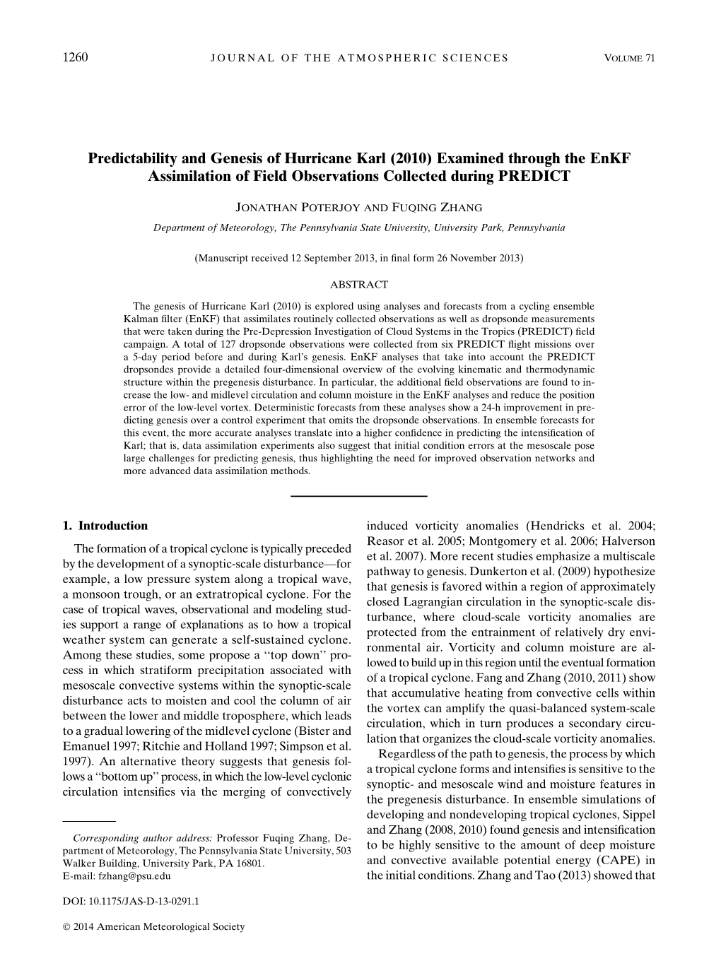 Predictability and Genesis of Hurricane Karl (2010) Examined Through the Enkf Assimilation of Field Observations Collected During PREDICT