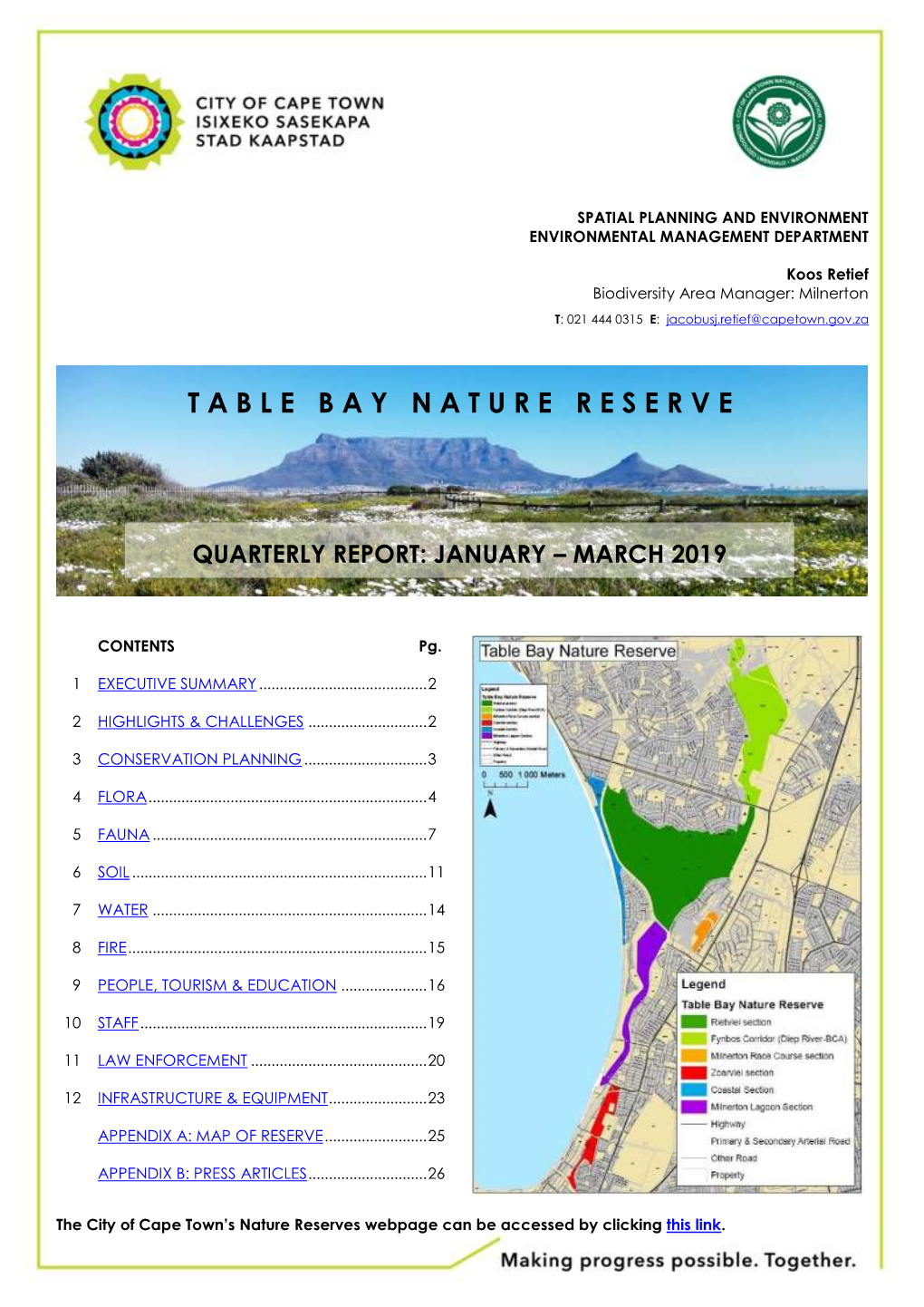 Table Bay Nature Reserve 1Q 2019 Report