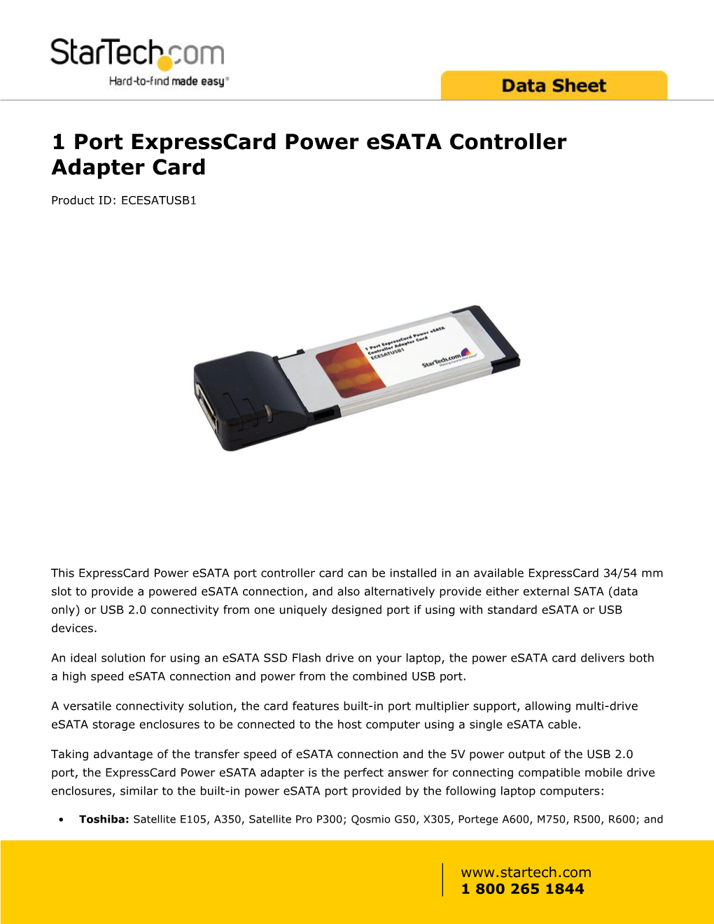 1 Port Expresscard Power Esata Controller Adapter Card