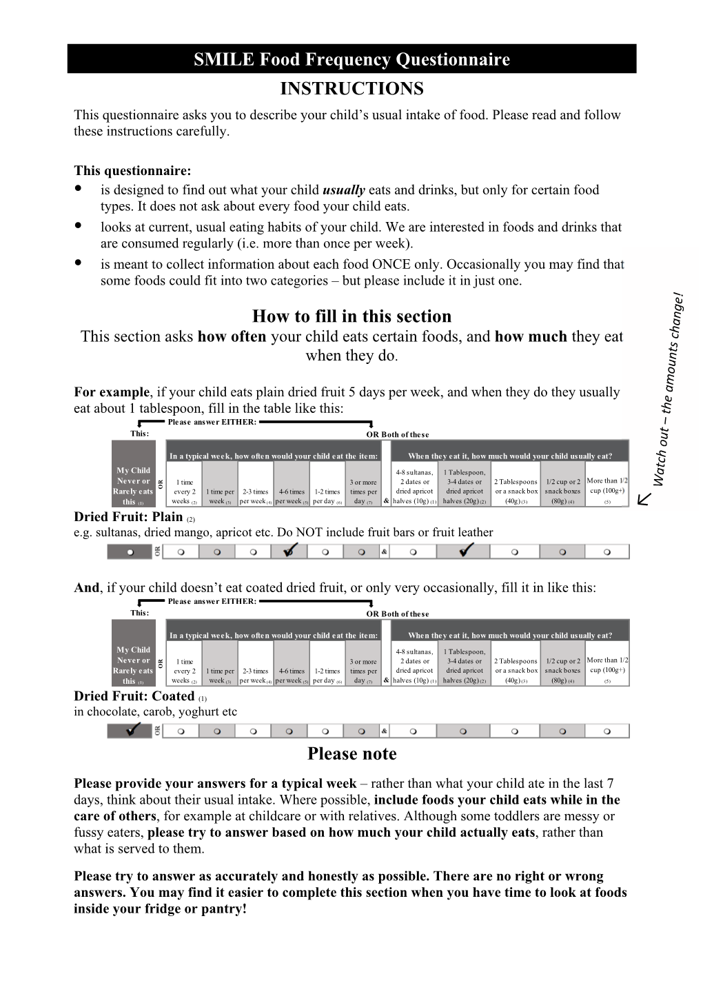 SMILE Food Frequency Questionnaire INSTRUCTIONS How to Fill in This