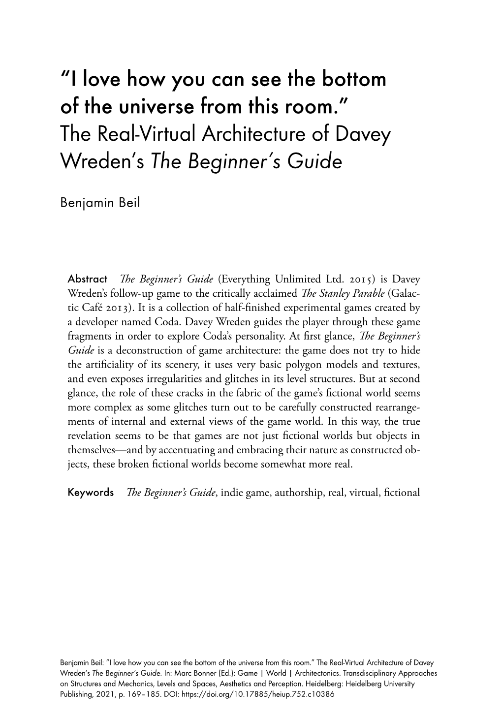 The Real-Virtual Architecture of Davey Wreden's the Be