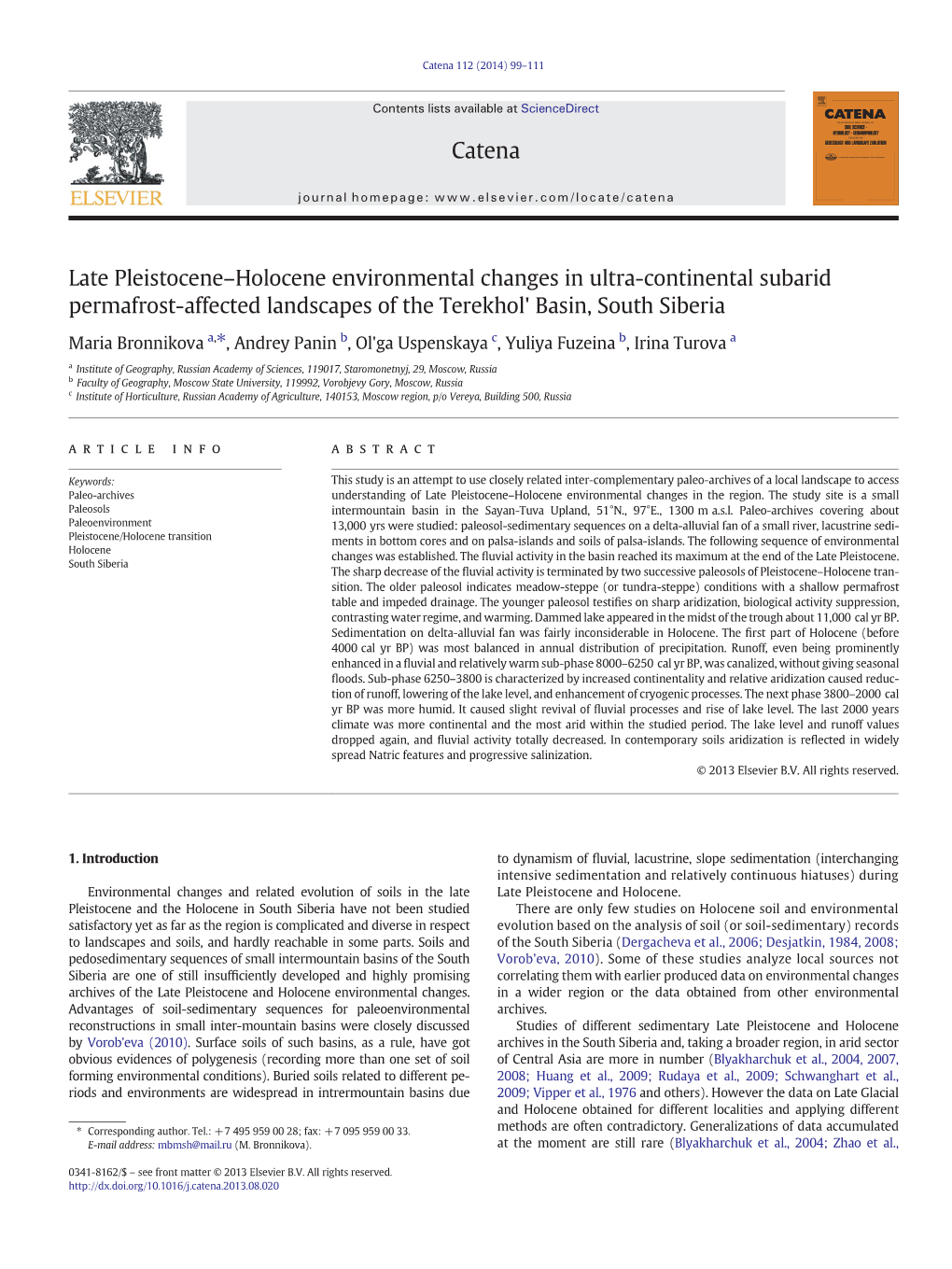 Late Pleistocene–Holocene Environmental Changes in Ultra-Continental Subarid Permafrost-Affected Landscapes of the Terekhol' Basin, South Siberia