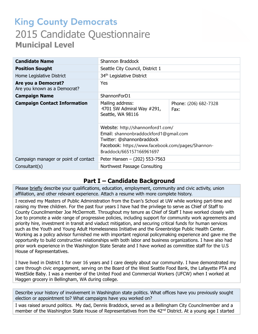 2015 Candidate Questionnaire Municipal Level