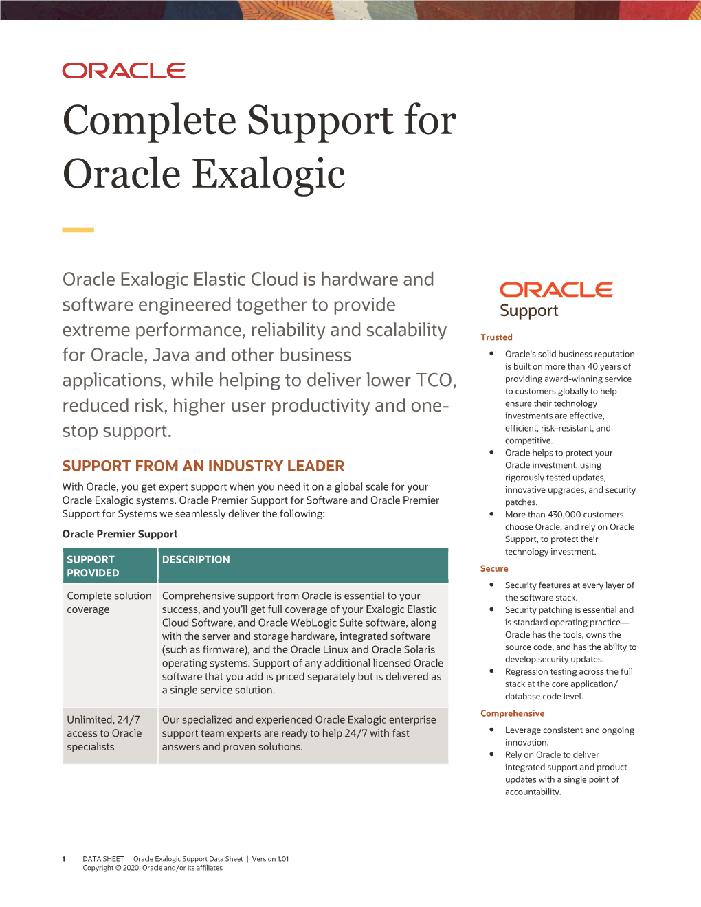 Complete Support Services for Oracle Exalogic Data Sheet