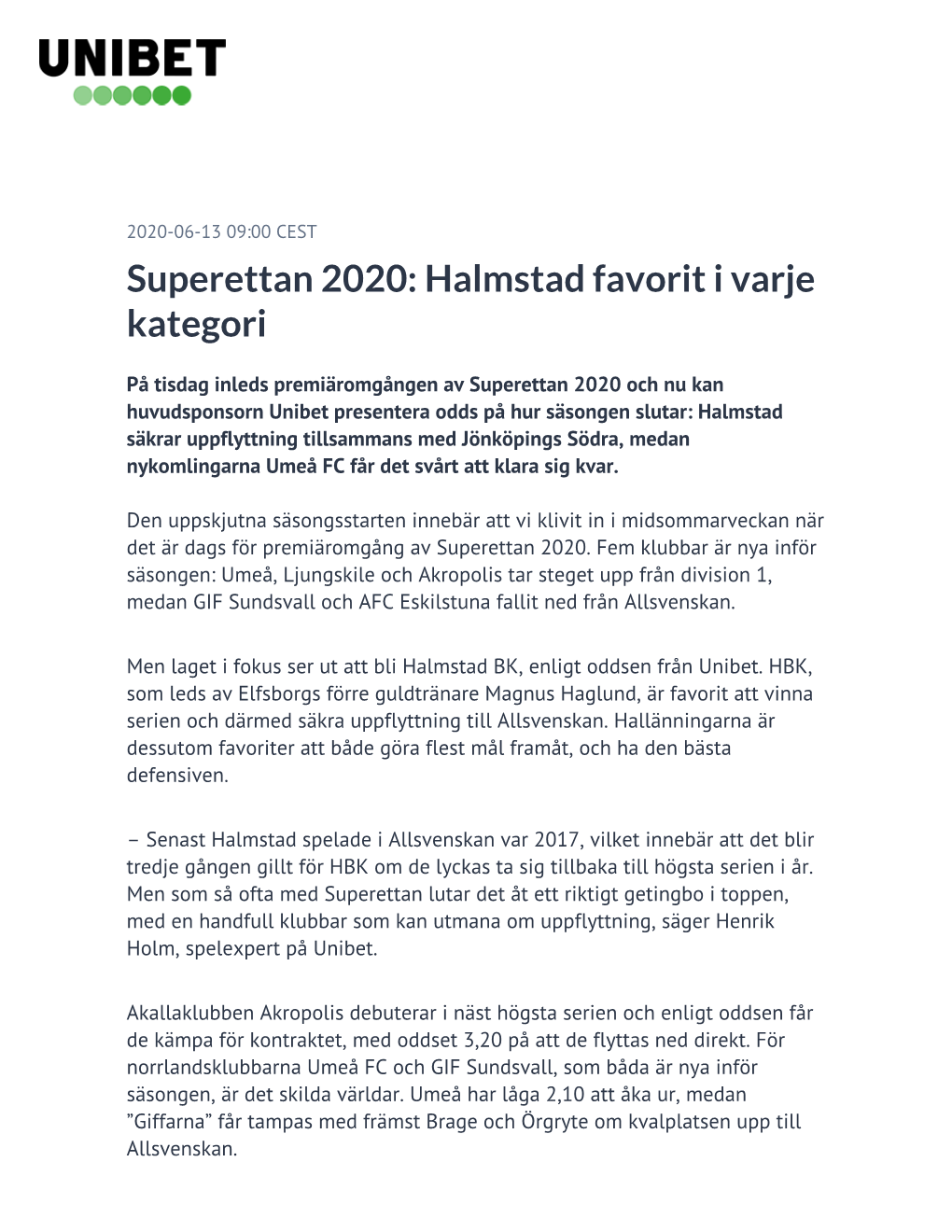 Superettan 2020: Halmstad Favorit I Varje Kategori