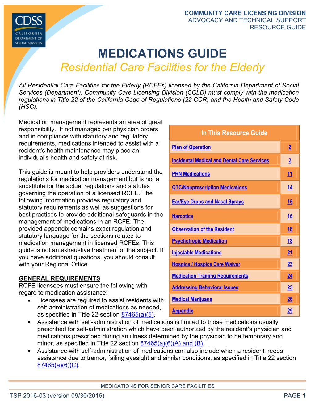 MEDICATIONS GUIDE Residential Care Facilities for the Elderly