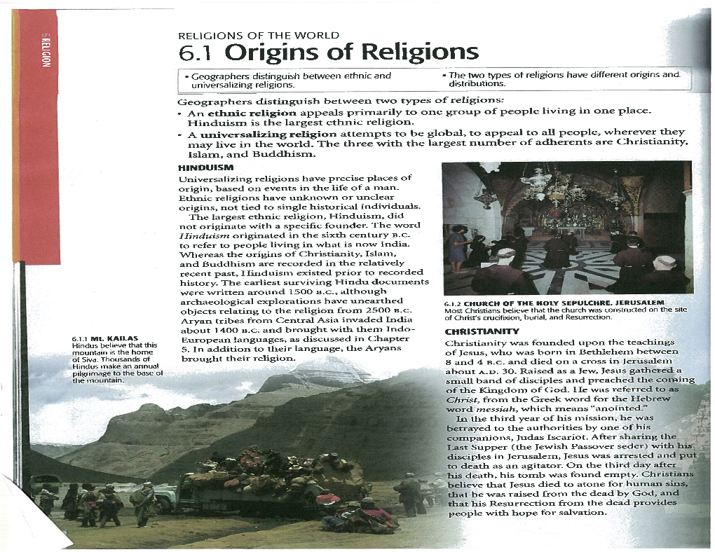6.1 Origins of Religions