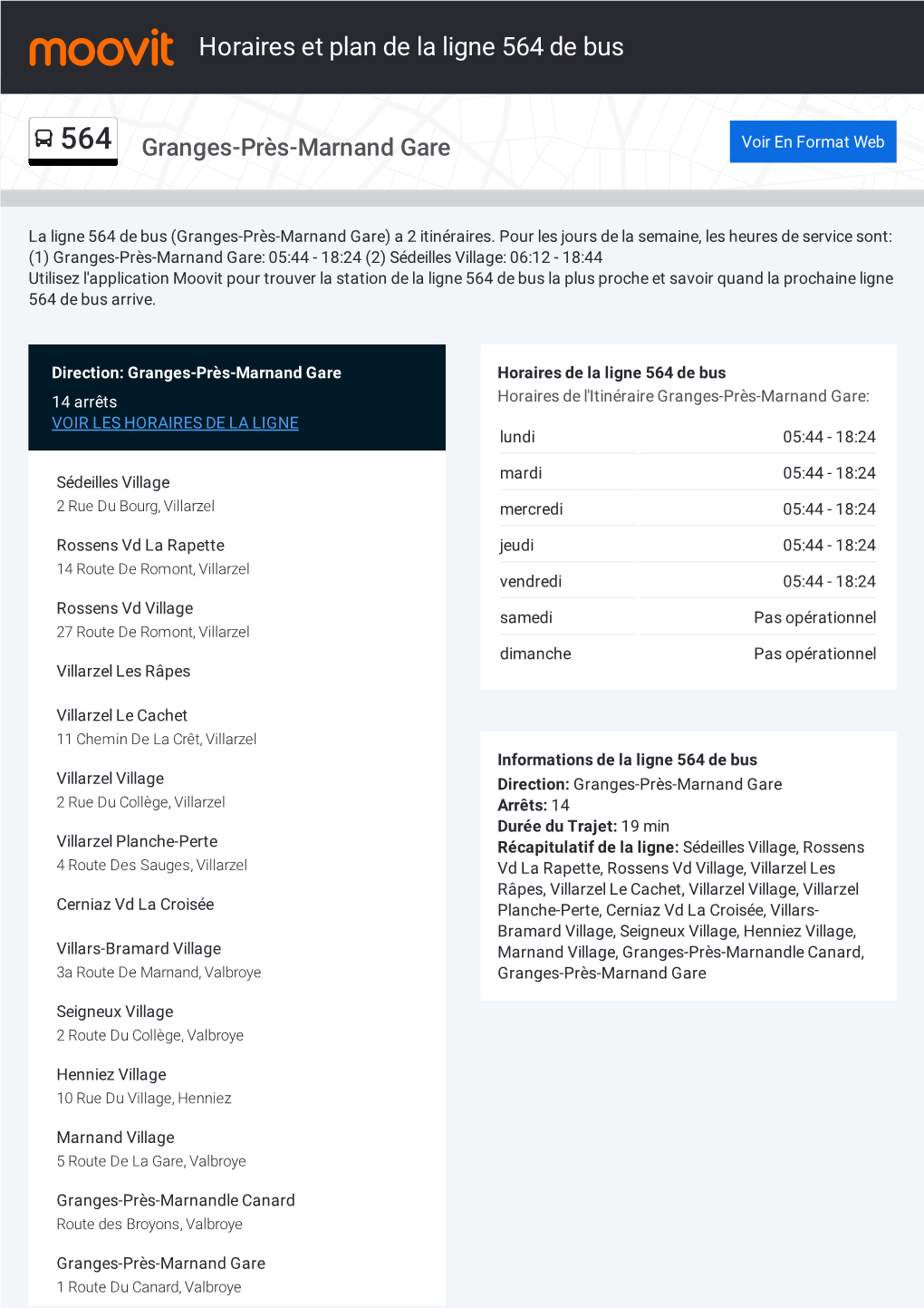 Horaires Et Trajet De La Ligne 564 De Bus Sur Une Carte