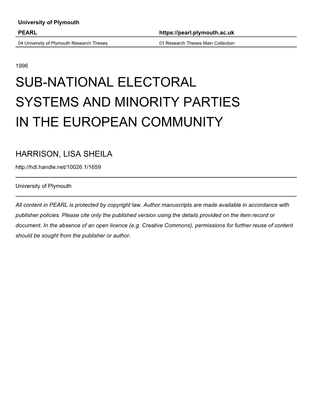 Sub-National Electoral Systems and Minority Parties in the European Community