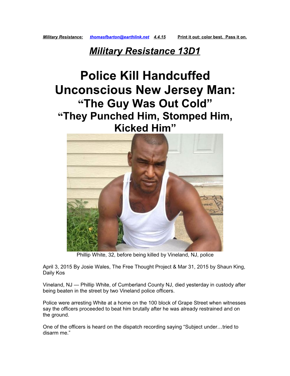 Police Kill Handcuffed Unconscious New Jersey Man