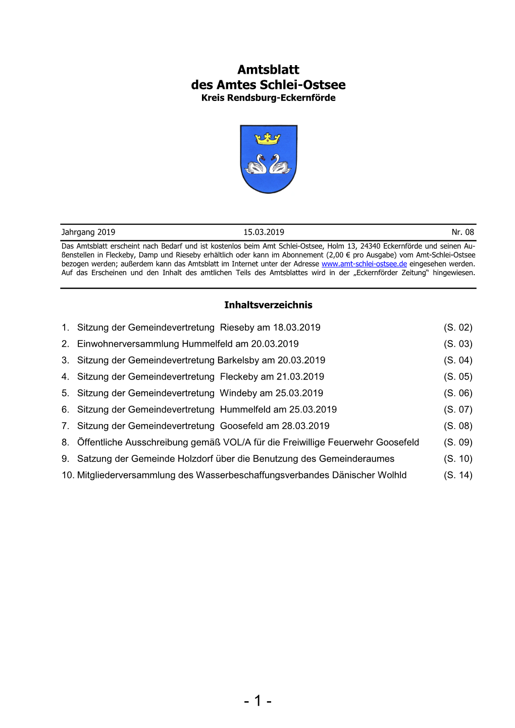 Amtsblatt Des Amtes Schlei-Ostsee Kreis Rendsburg-Eckernförde