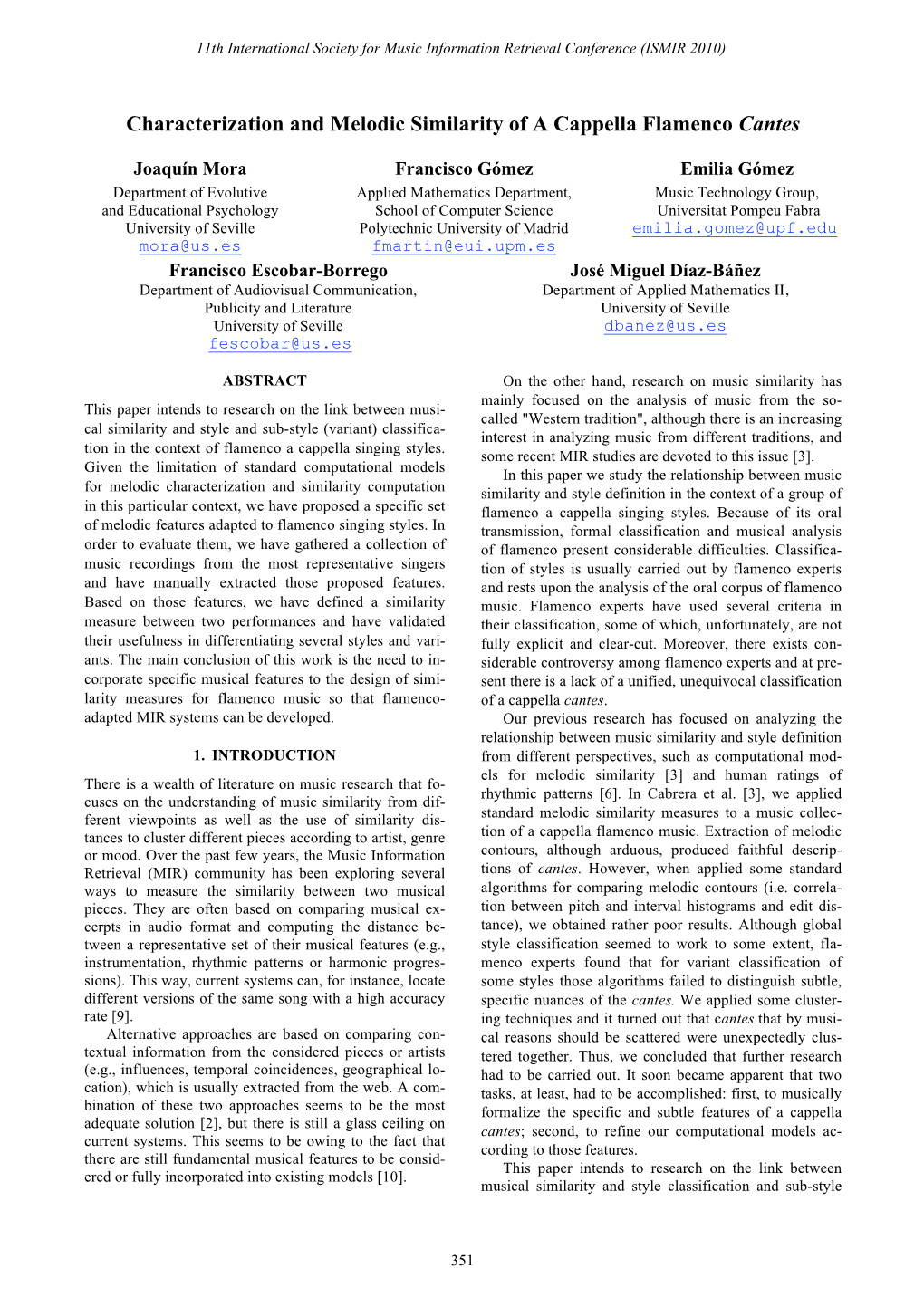 Characterization and Similarity in a Cappella Flamenco Cantes