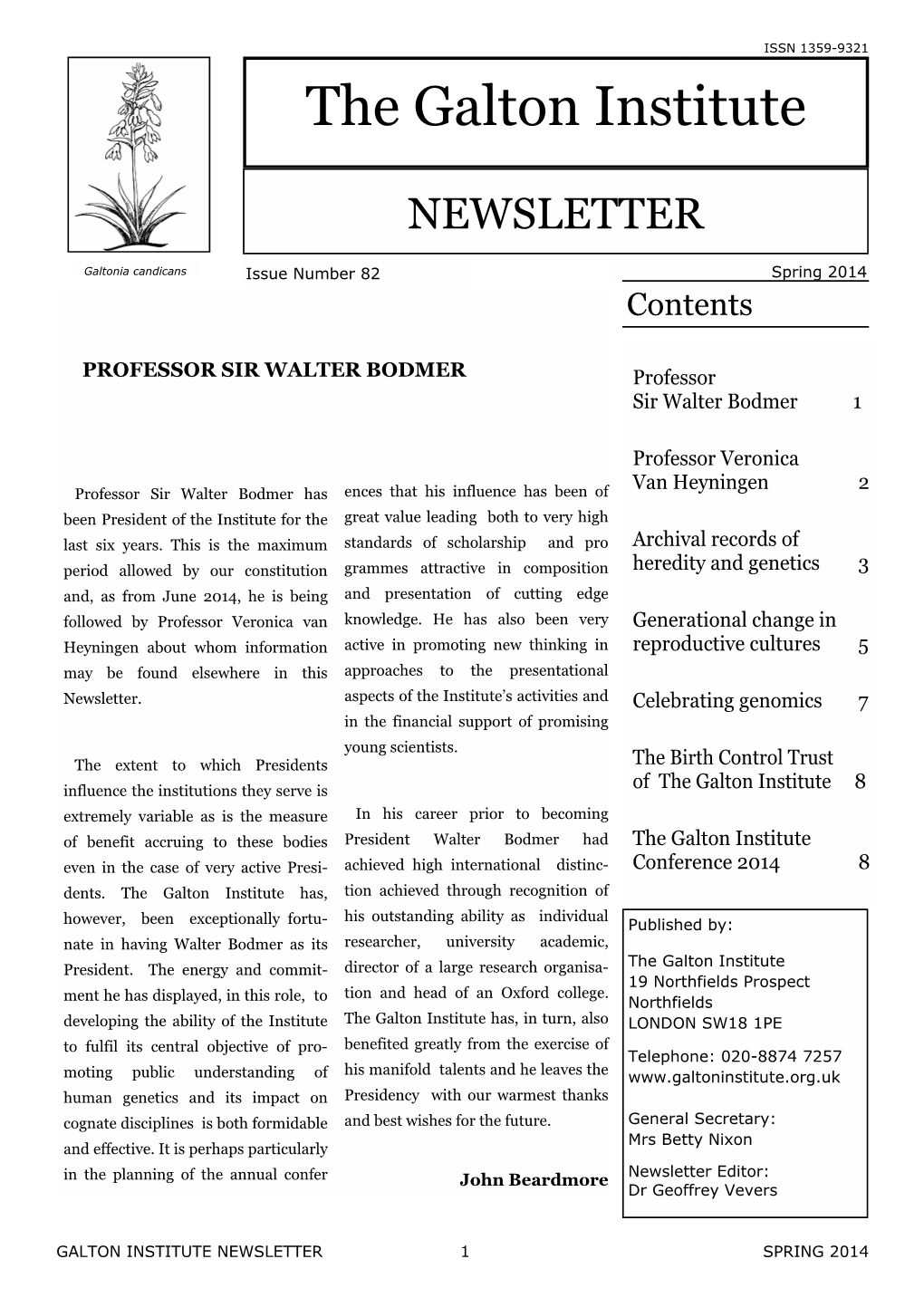 Galton Institute Newsletter 1 Spring 2014