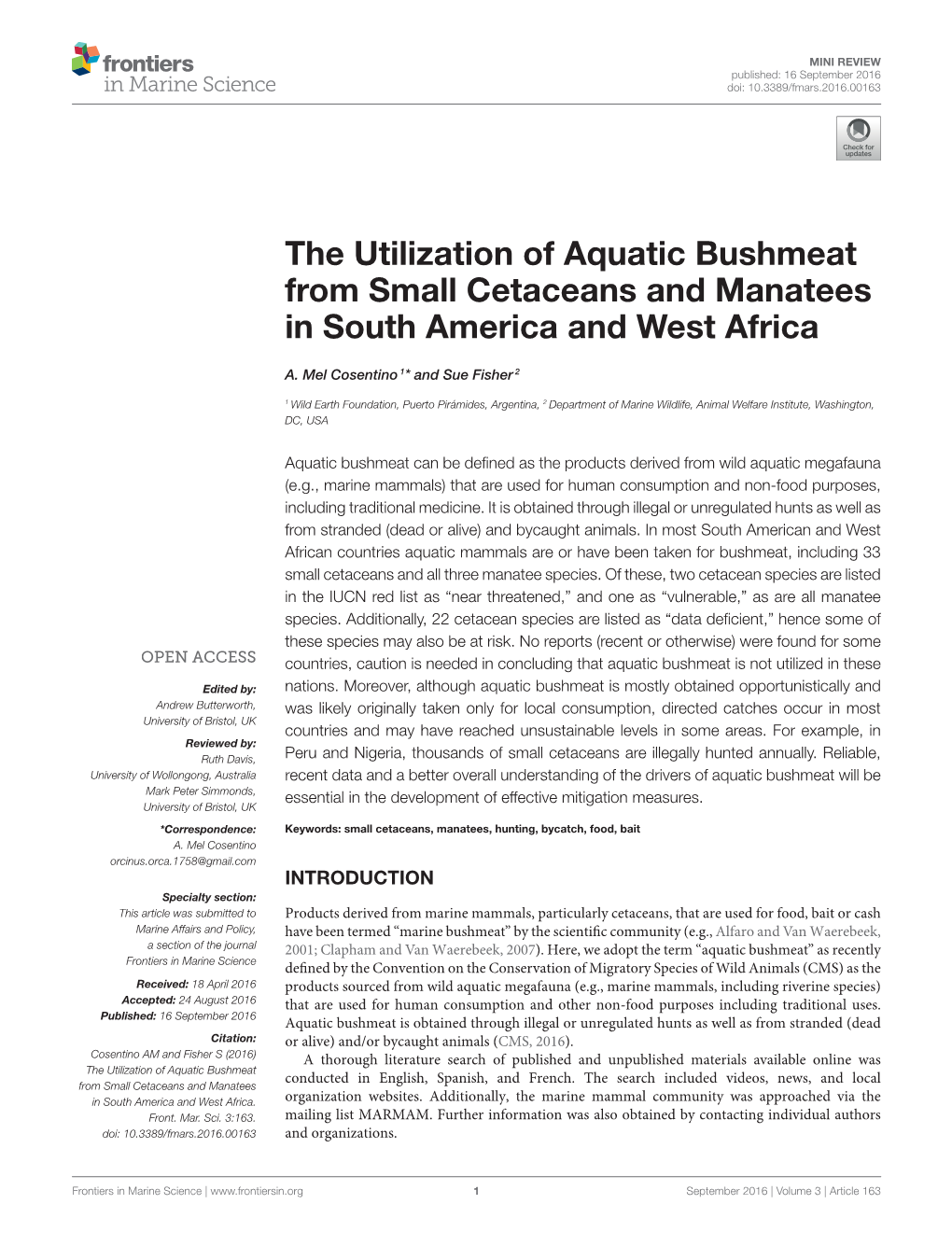 The Utilization of Aquatic Bushmeat from Small Cetaceans and Manatees in South America and West Africa