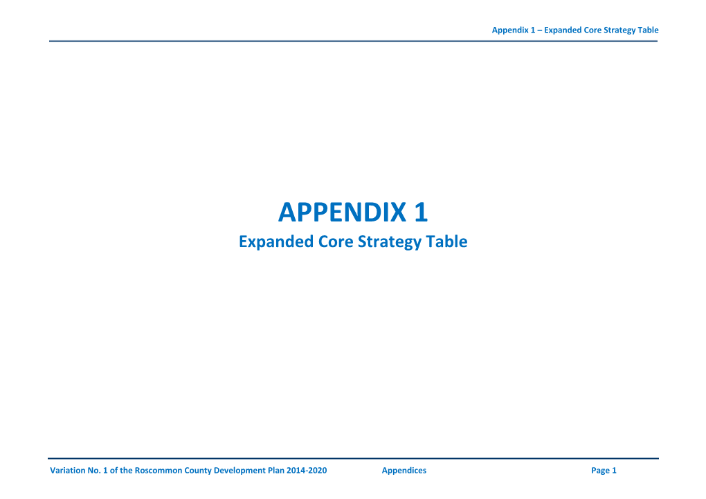 Appendix 1 – Expanded Core Strategy Table