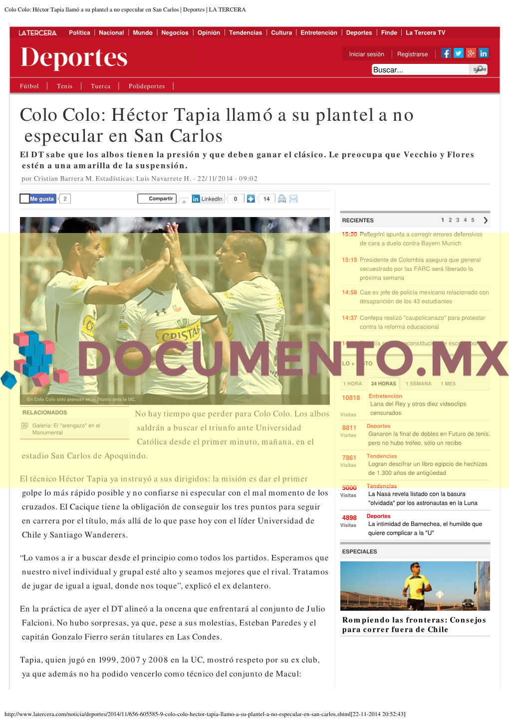 Colo Colo: Héctor Tapia Llamó a Su Plantel a No Especular En San Carlos | Deportes | LA TERCERA