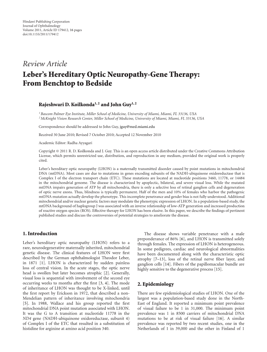 Leber's Hereditary Optic Neuropathy-Gene Therapy: From