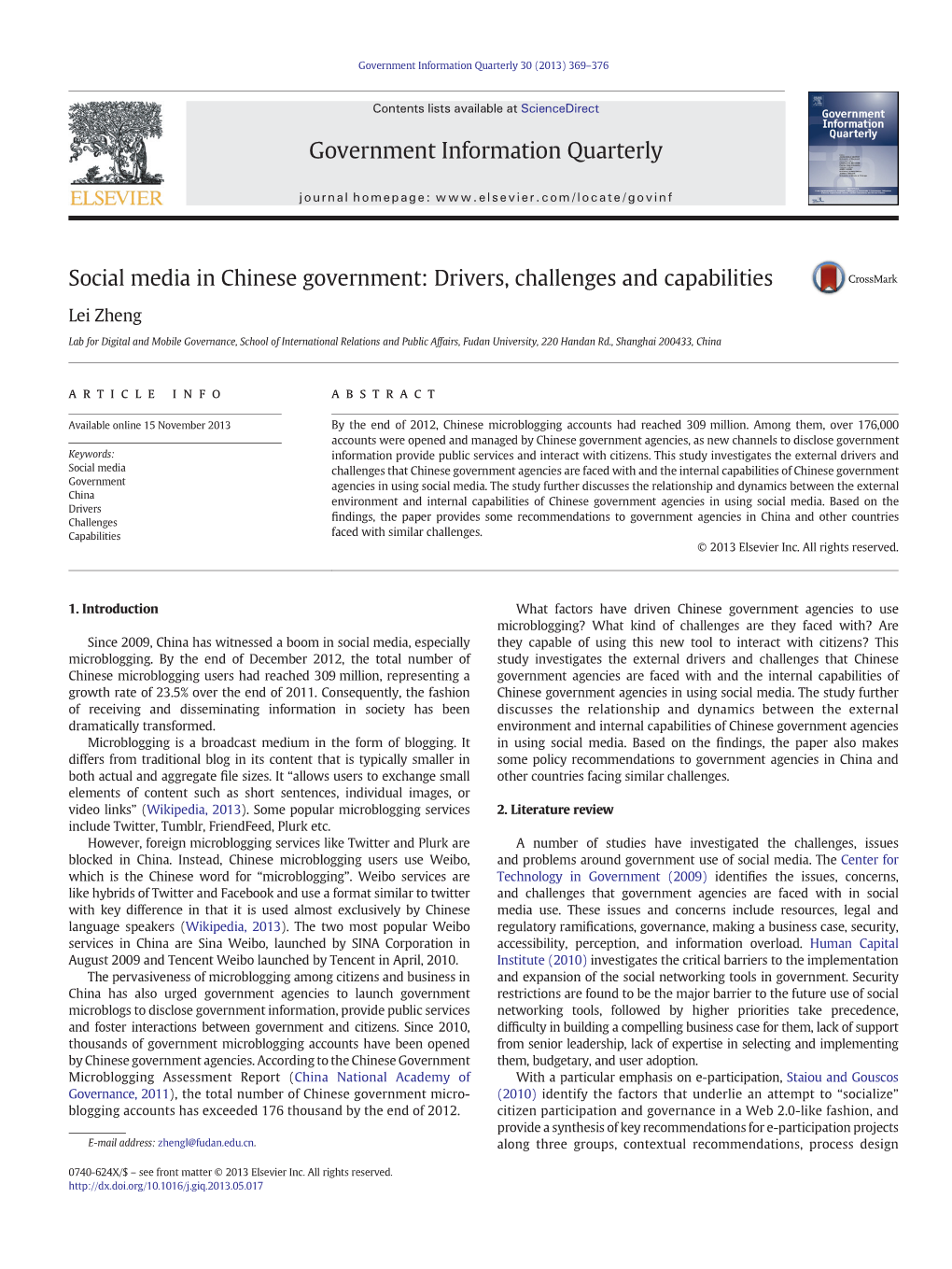 Social Media in Chinese Government: Drivers, Challenges and Capabilities