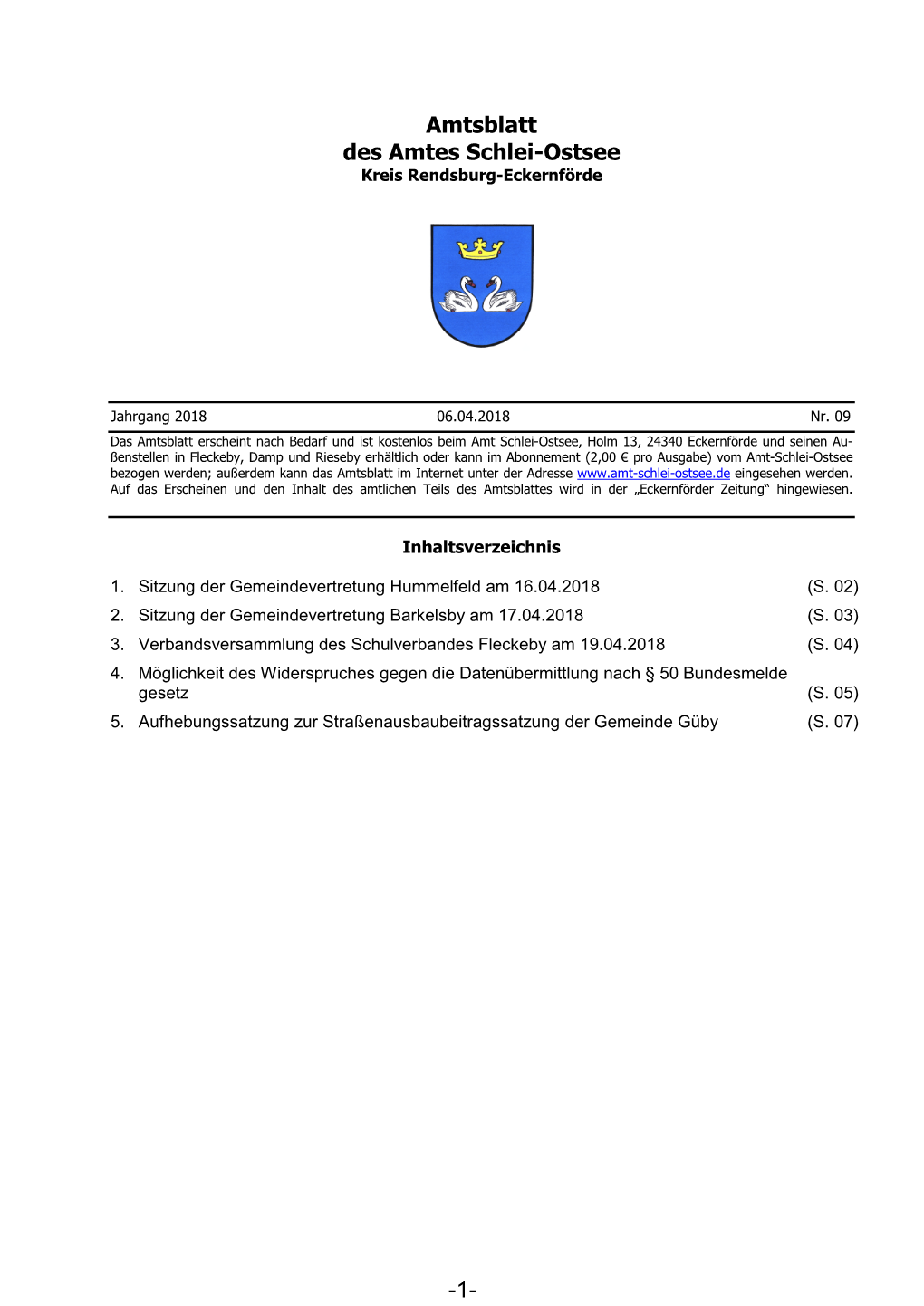 Amtsblatt Des Amtes Schlei-Ostsee Kreis Rendsburg-Eckernförde