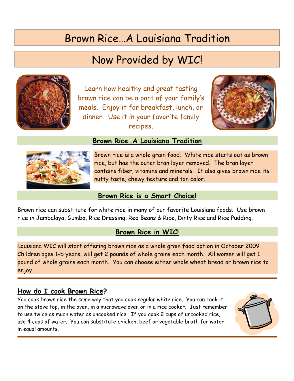 Brown Rice…A Louisiana Tradition Now Provided by WIC!