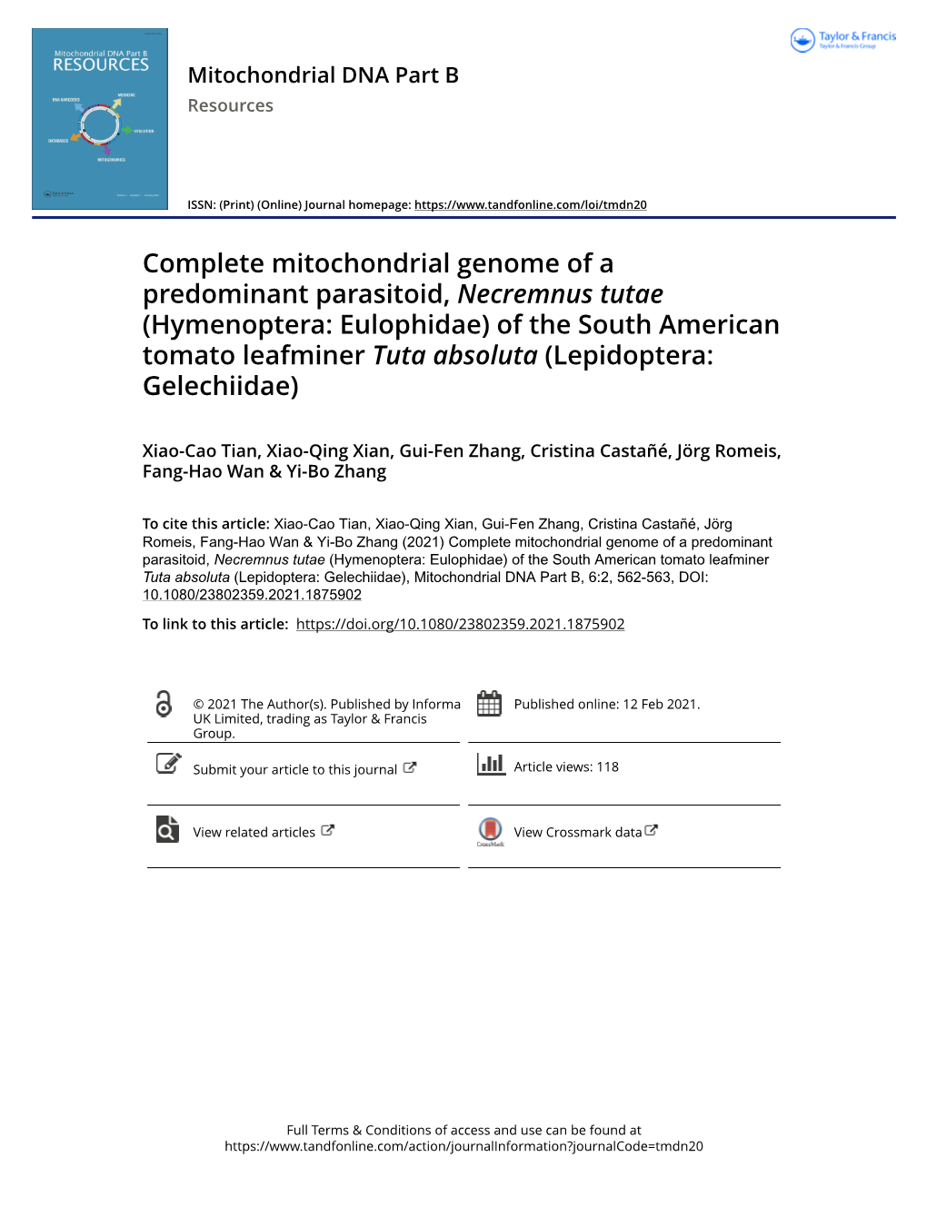 Complete Mitochondrial Genome of a Predominant Parasitoid, Necremnus