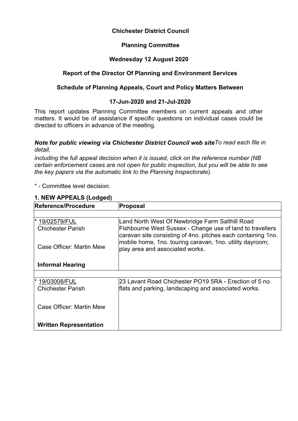 Chichester District Council Planning Committee Wednesday 12 August