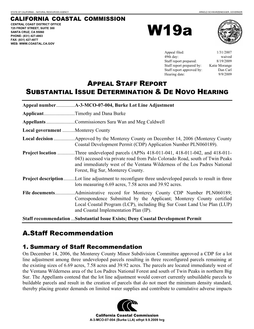 California Coastal Commission Staff Report and Recommendation