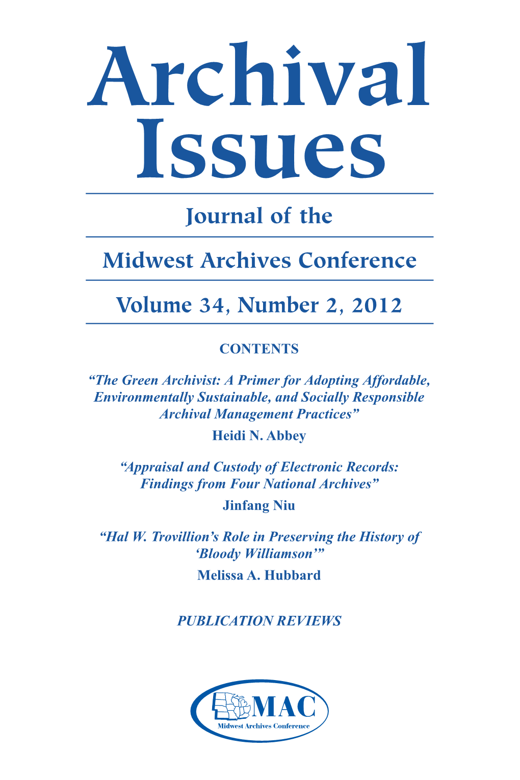 Journal of the Midwest Archives Conference Volume 34, Number 2