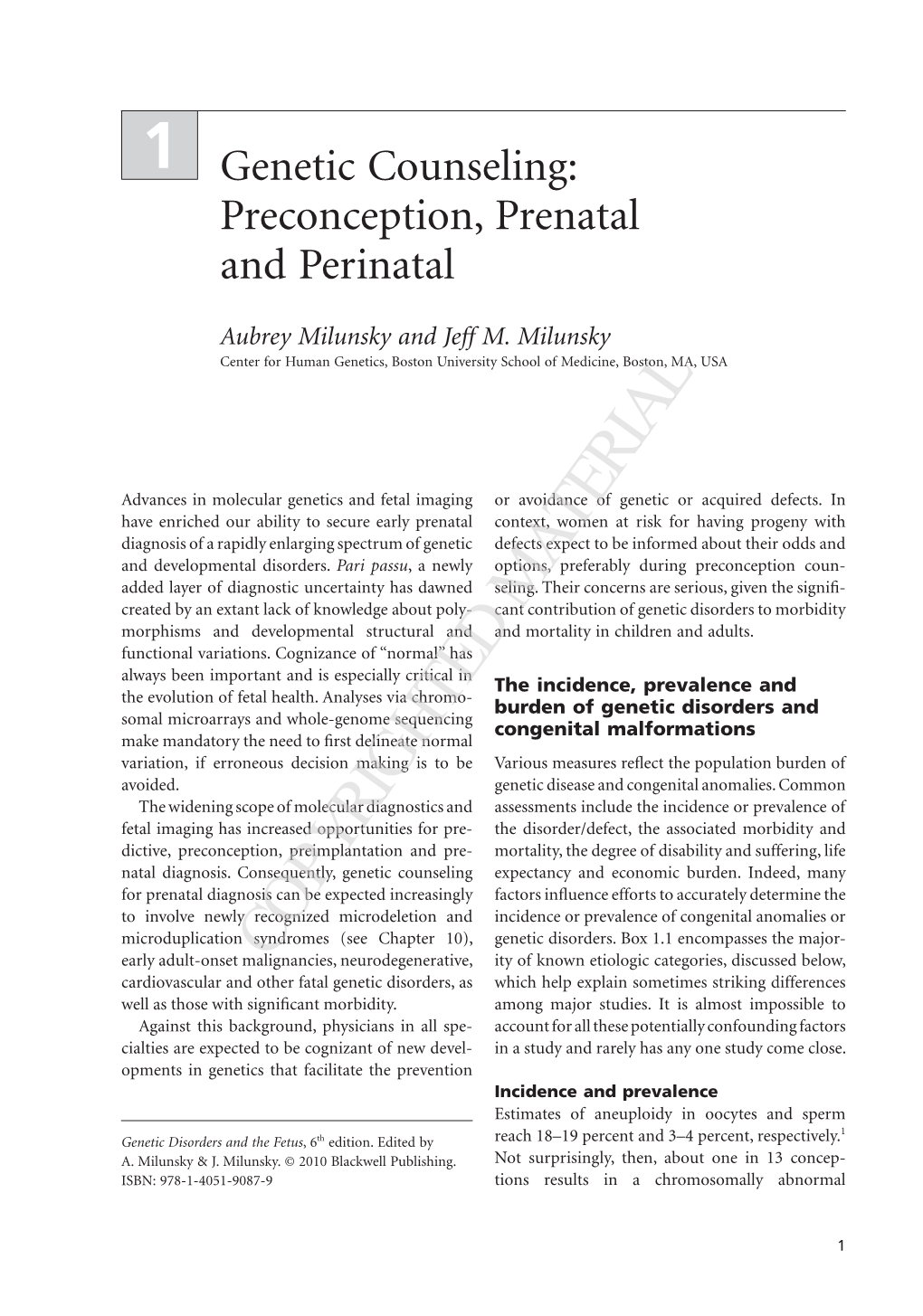 1 Genetic Counseling: Preconception, Prenatal and Perinatal