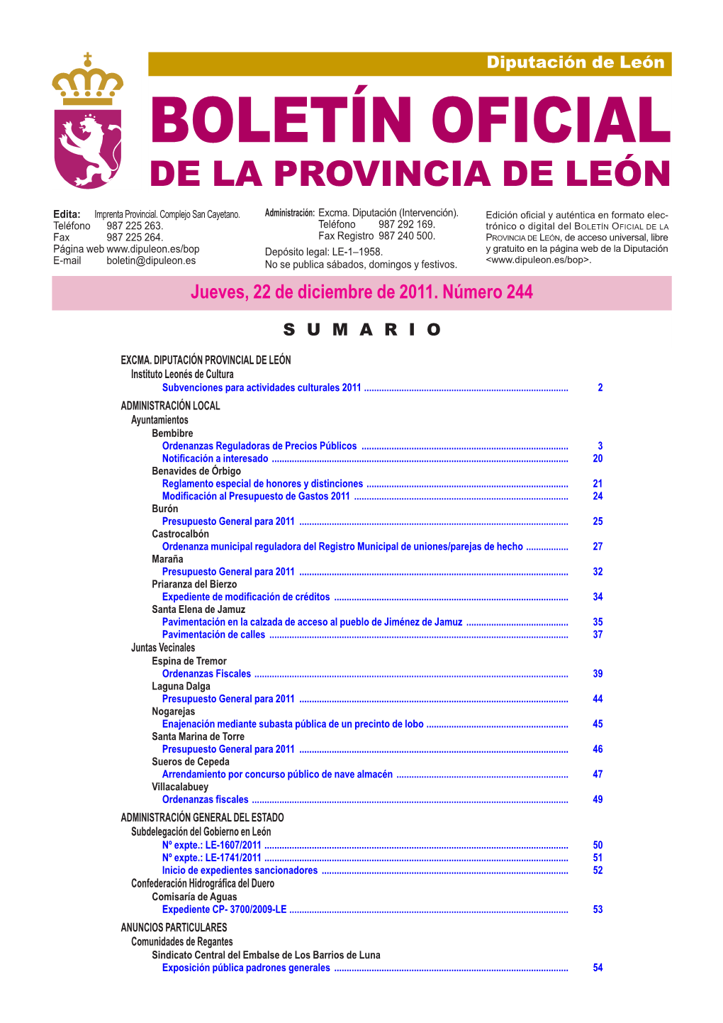 Boletín Oficial De La Provincia De León