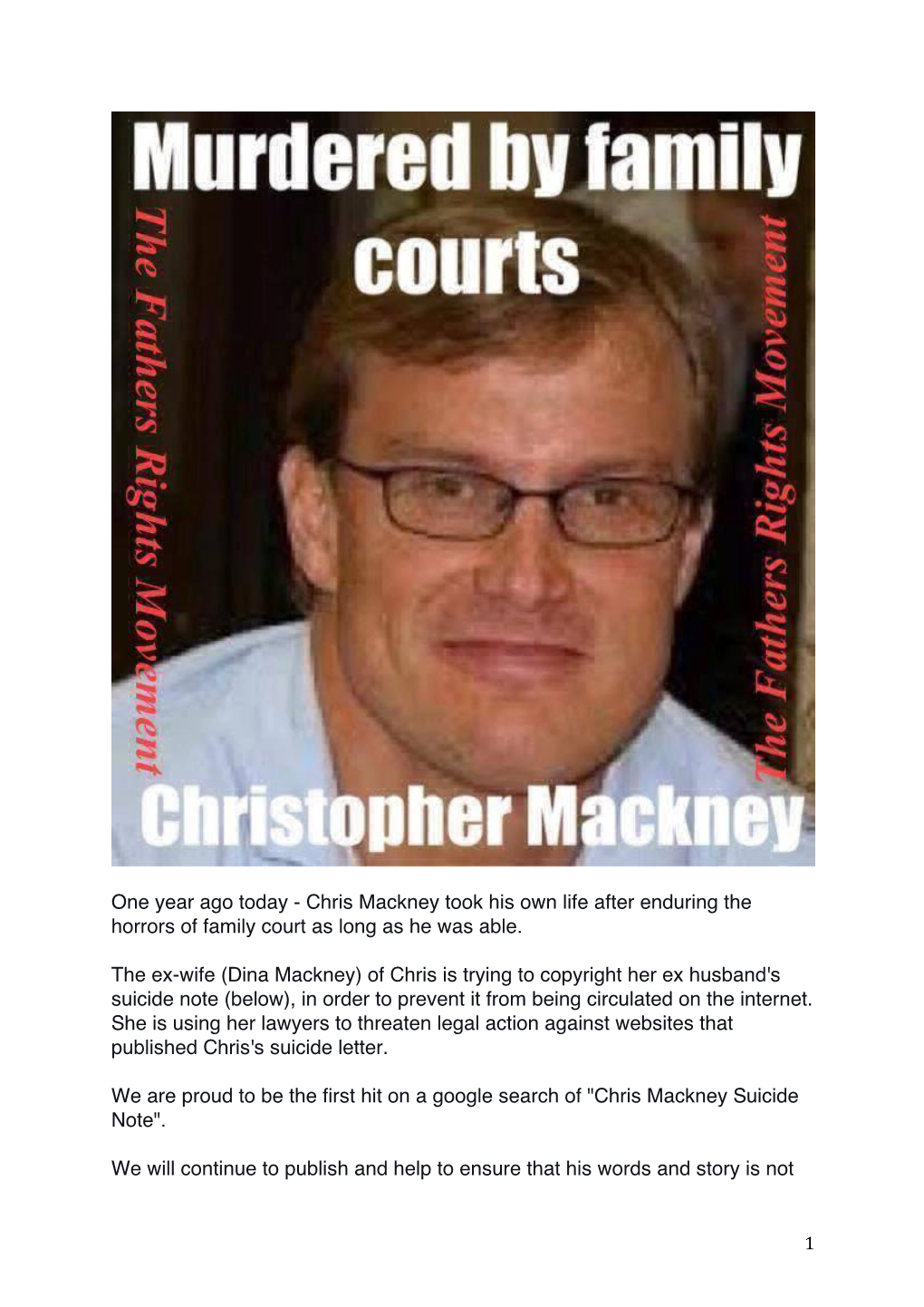 Chris Mackney Took His Own Life After Enduring the Horrors of Family Court As Long As He Was Able