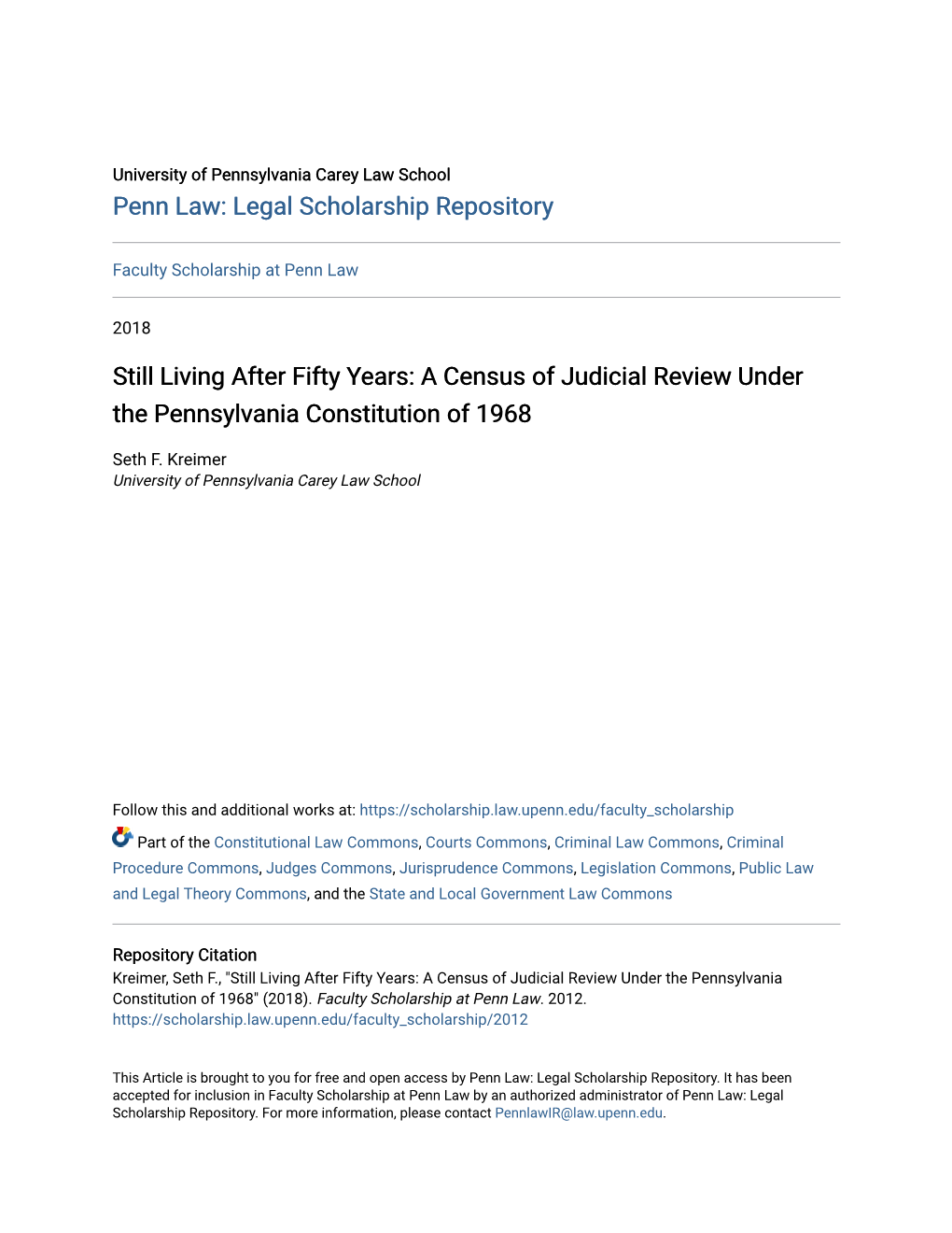Still Living After Fifty Years: a Census of Judicial Review Under the Pennsylvania Constitution of 1968