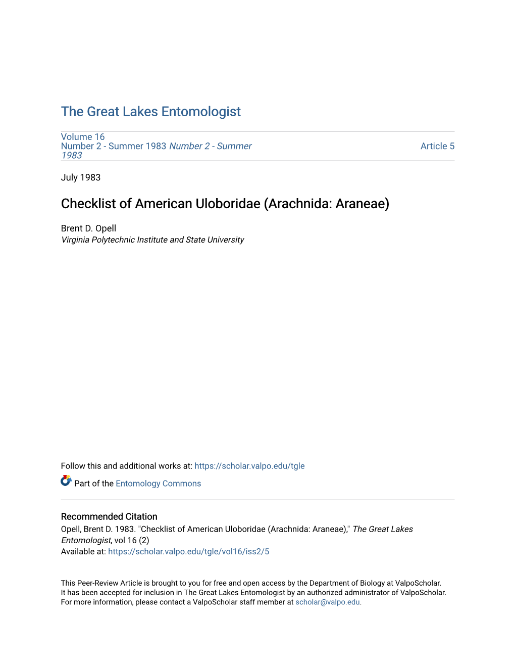 Checklist of American Uloboridae (Arachnida: Araneae)