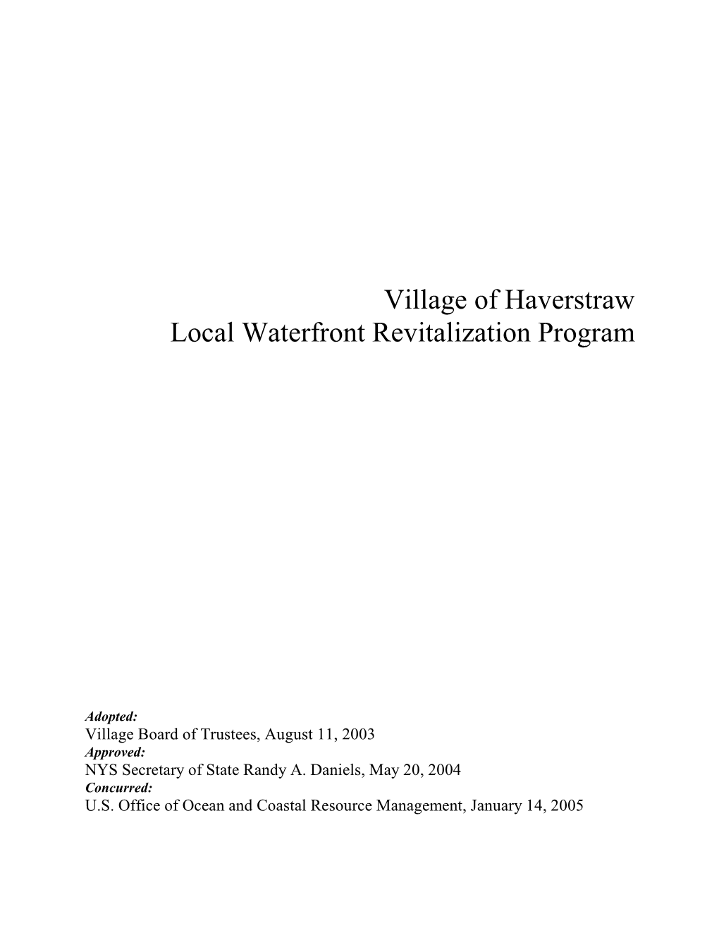 Village of Haverstraw Local Waterfront Revitalization Program