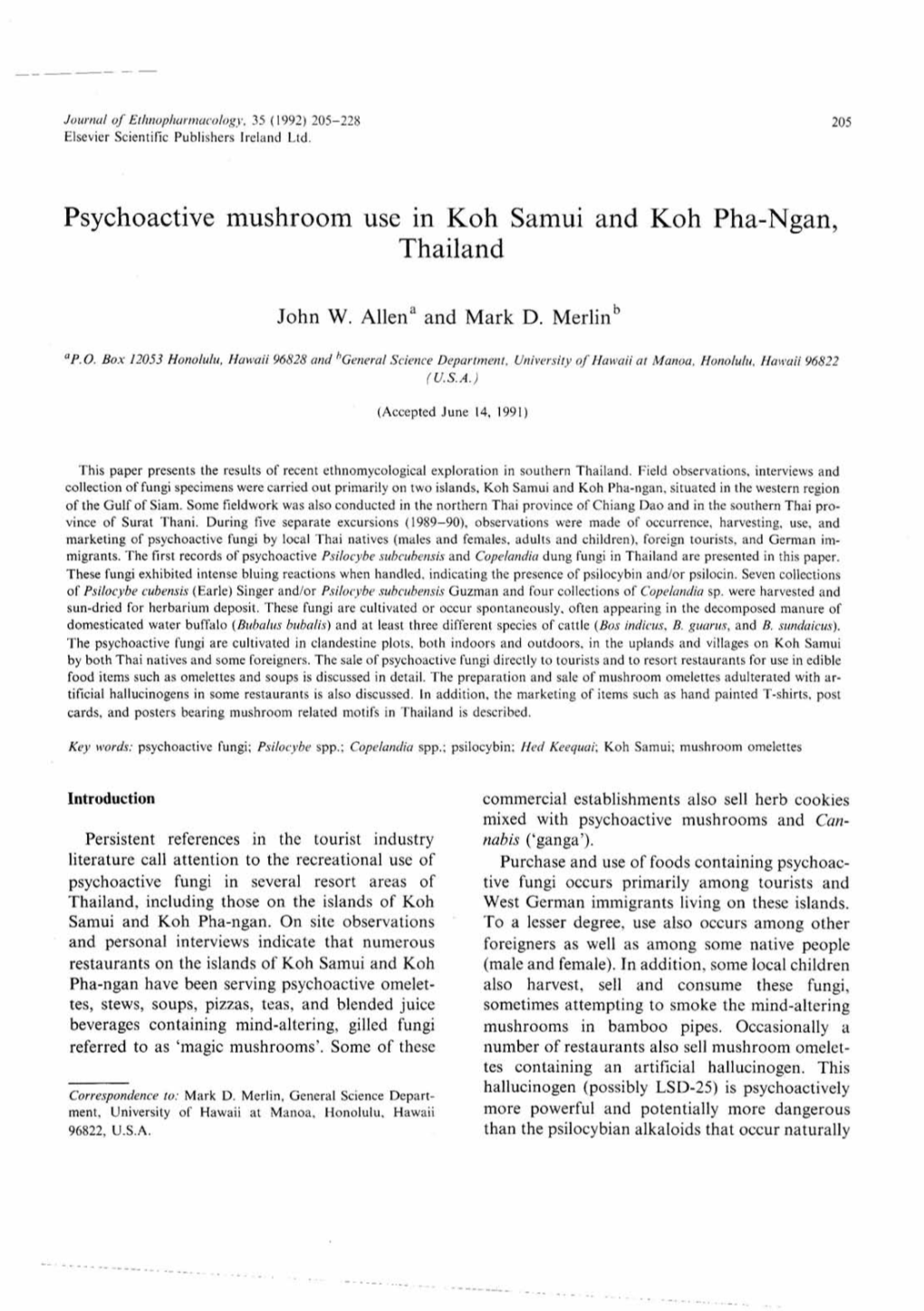 Psychoactive Mushroom Use in Koh Samui and Koh Pha-Ngan, Thailand