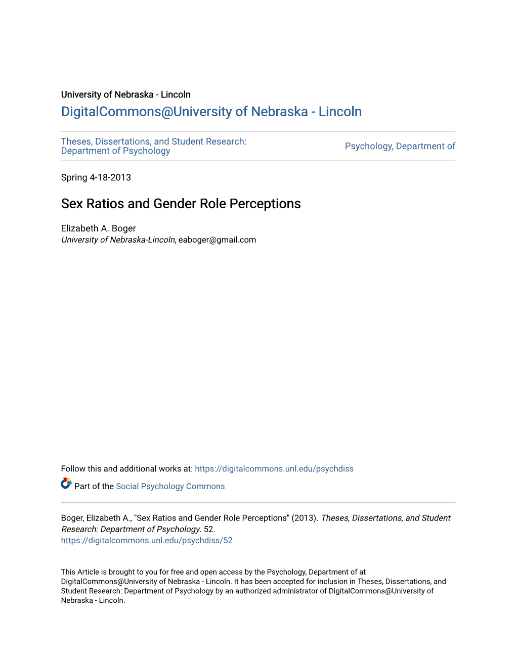 Sex Ratios and Gender Role Perceptions