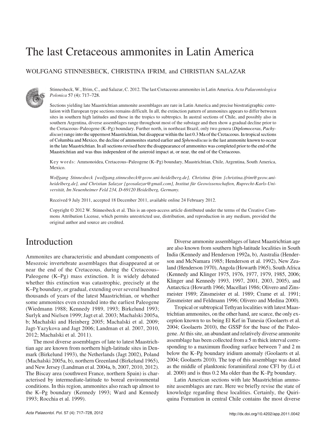 The Last Cretaceous Ammonites in Latin America