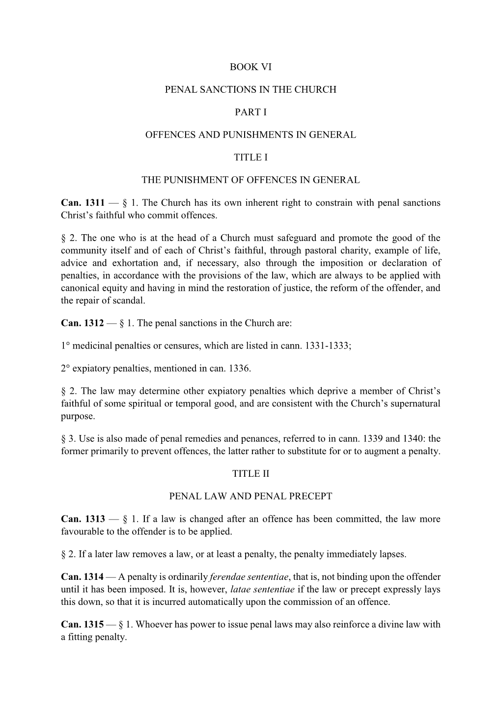 Book Vi Penal Sanctions in the Church Part I Offences and Punishments in General Title I the Punishment of Offences in General C