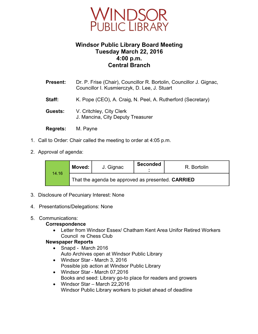 Windsor Public Library Board Meeting