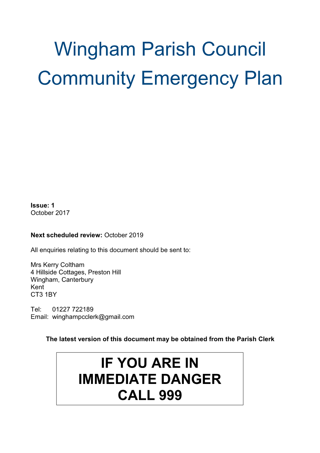 Wingham Parish Council Community Emergency Plan