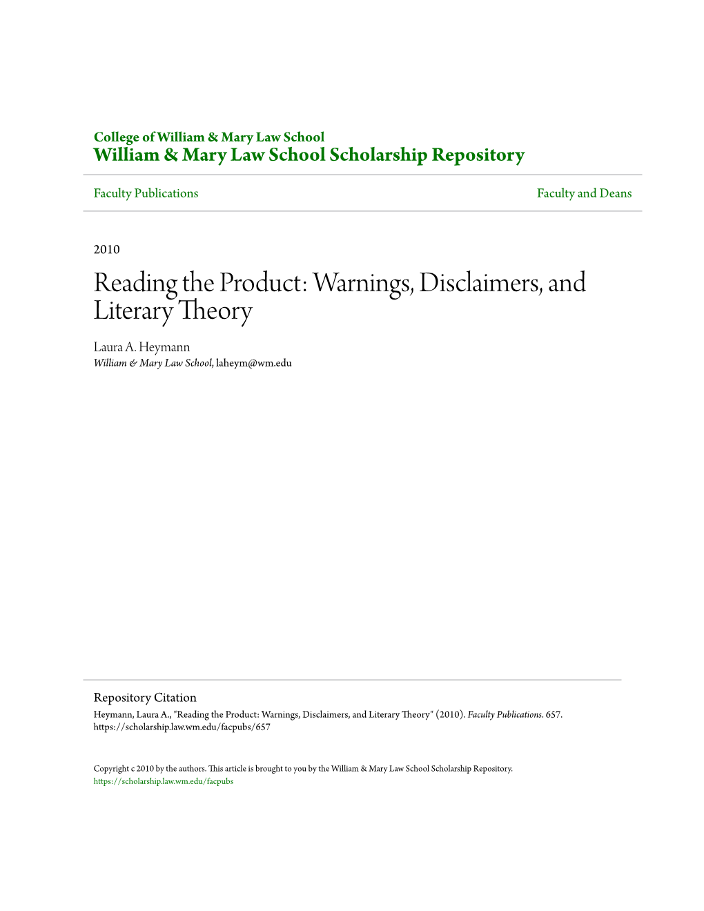 Warnings, Disclaimers, and Literary Theory Laura A
