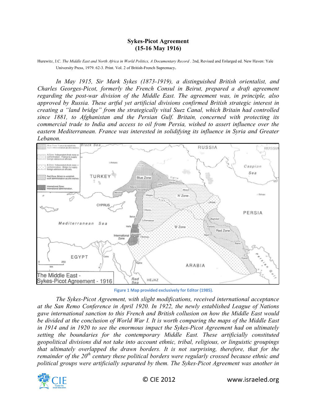 Sykes-Picot Agreement (15-16 May 1916)