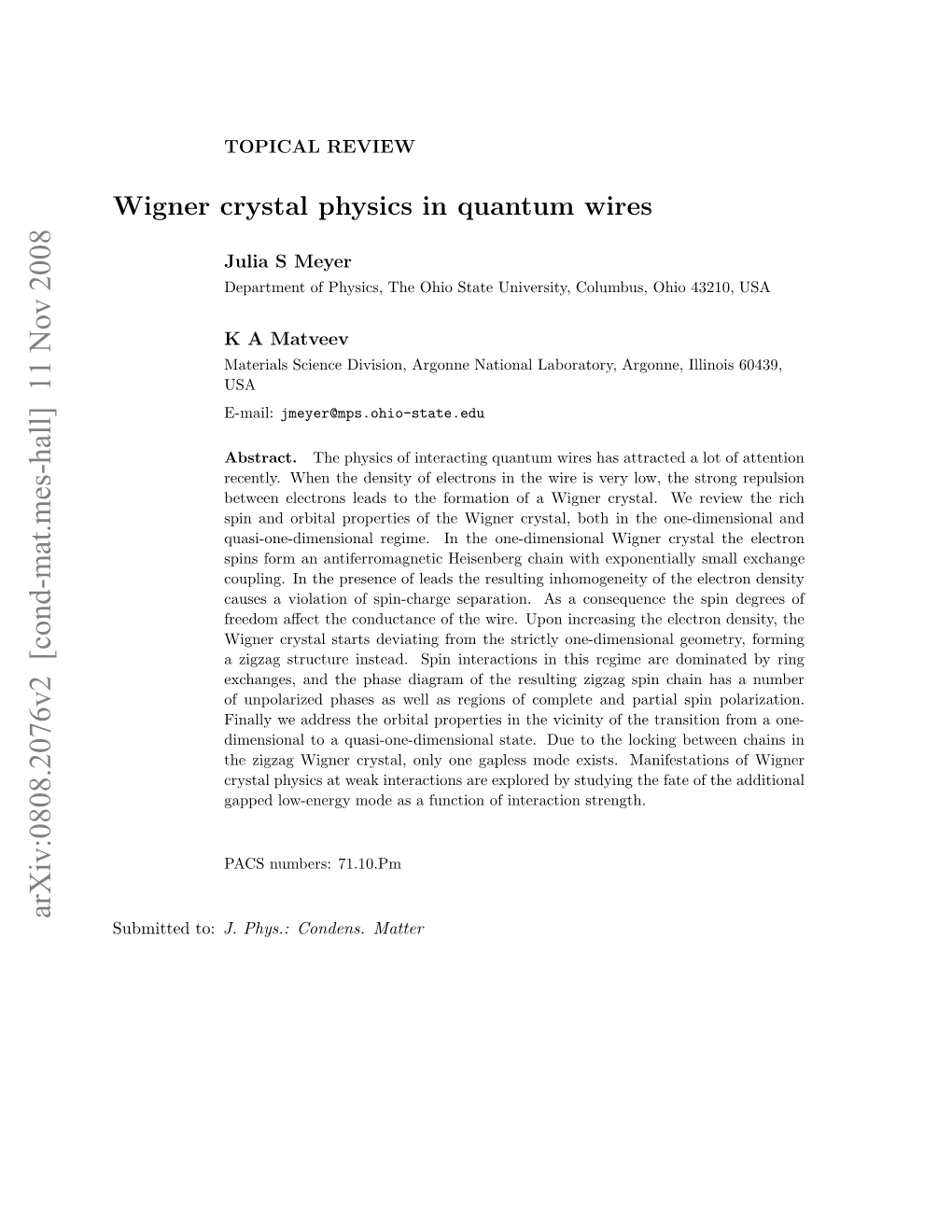 Wigner Crystal Physics in Quantum Wires