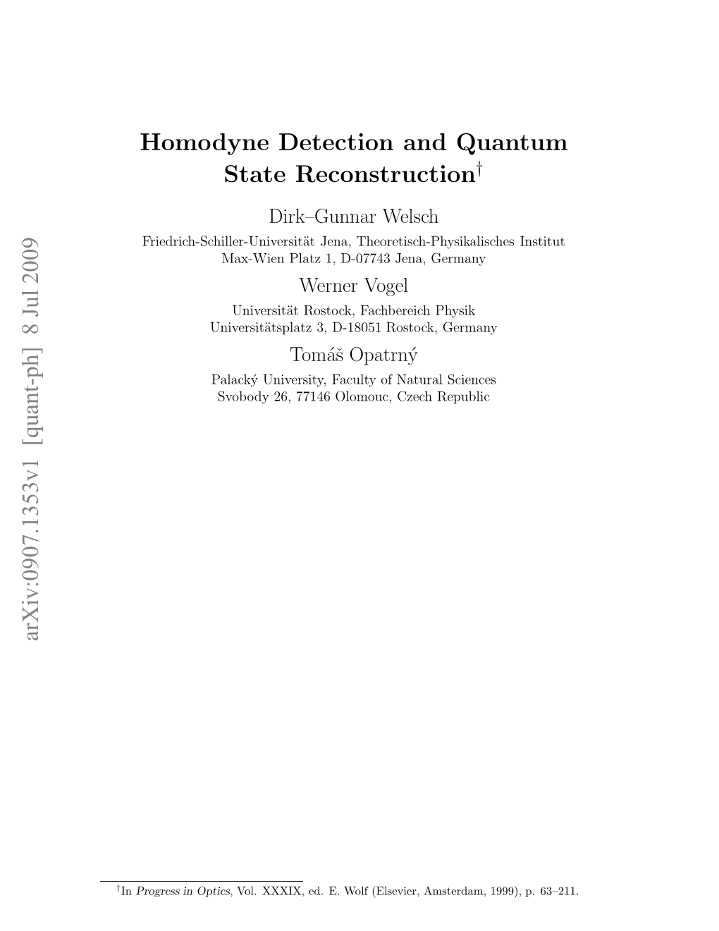 Homodyne Detection and Quantum State Reconstruction